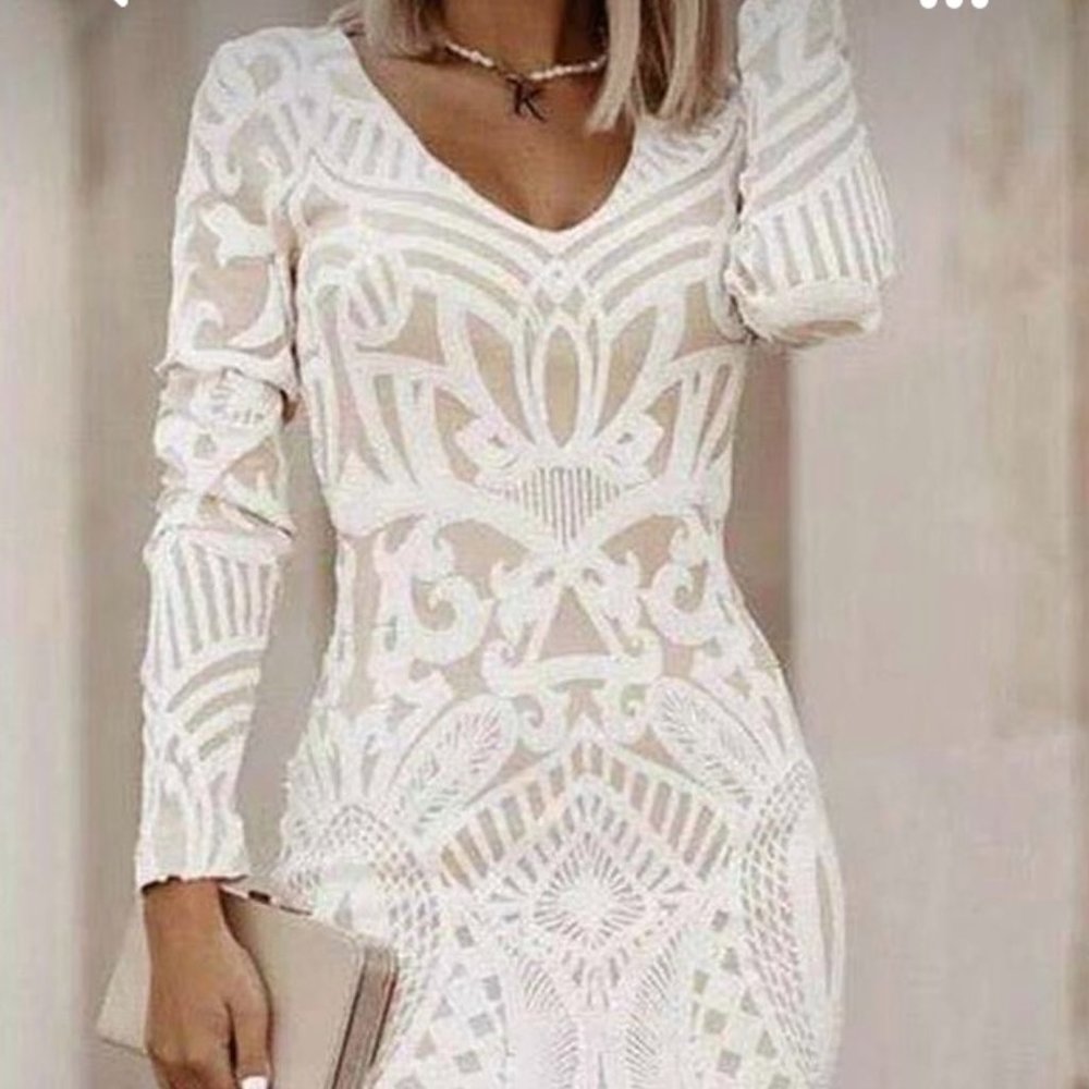 Floral Print Long Sleeves V Neck Bodycon Elegant Dress